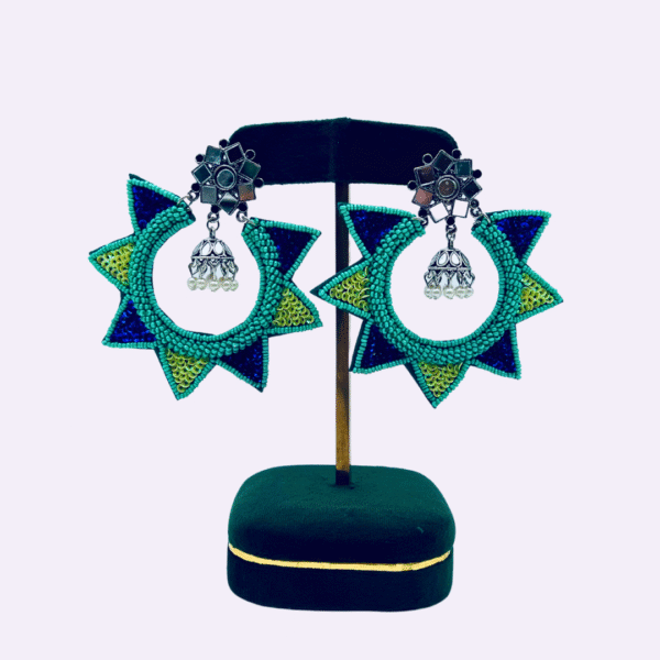 Handcrafted Beaded Sunburst Hoop Earrings with Jhumka