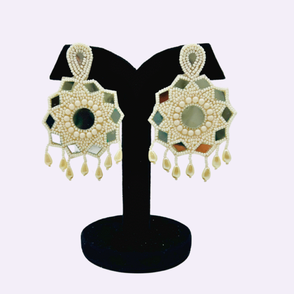 Handcrafted Mirror & Pearl Beaded Earrings
