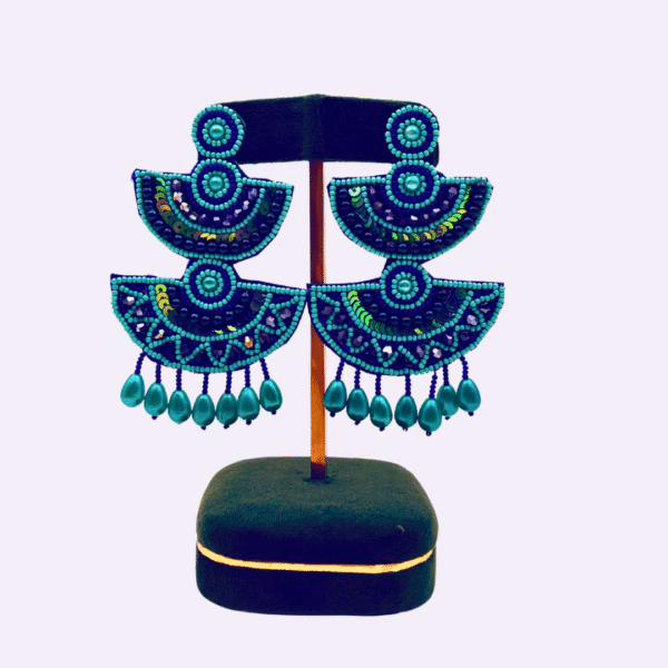 Handcrafted Blue Beaded Dangle Earrings