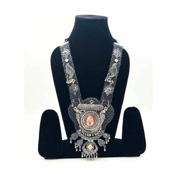 Handcrafted Black Boho Necklace with Oxidized Silver work