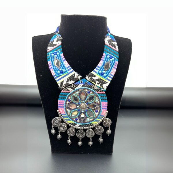 Handcrafted Blue Boho Oxidized Silver Necklace