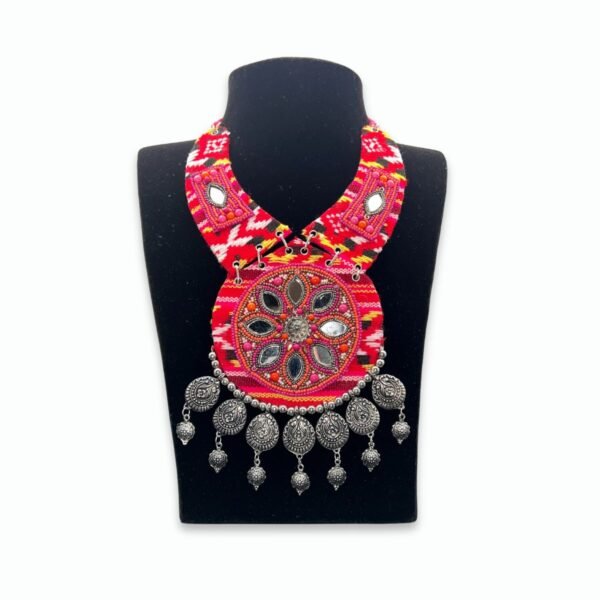 Handcrafted traditional fabric necklace with mirror work