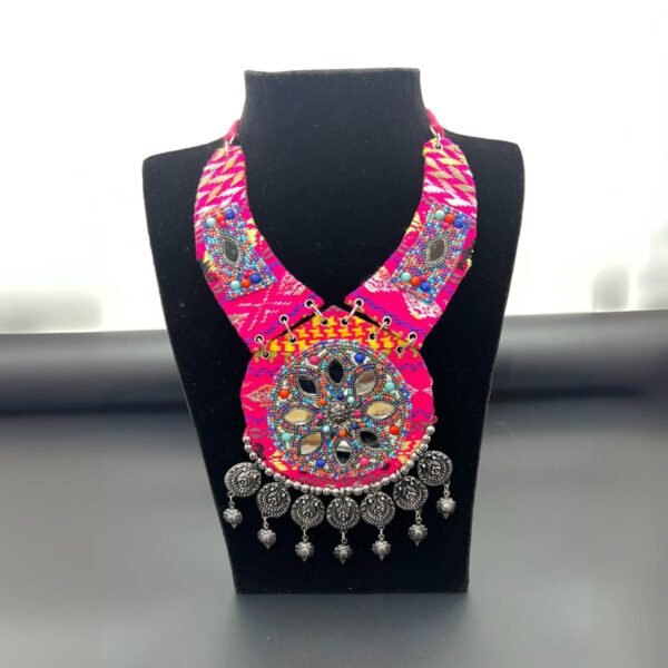 Handmade Oxidized Silver Mirror Work Necklace