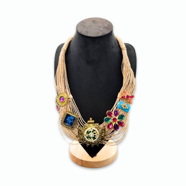 Handmade Jute Necklace with Multi-Gemstones